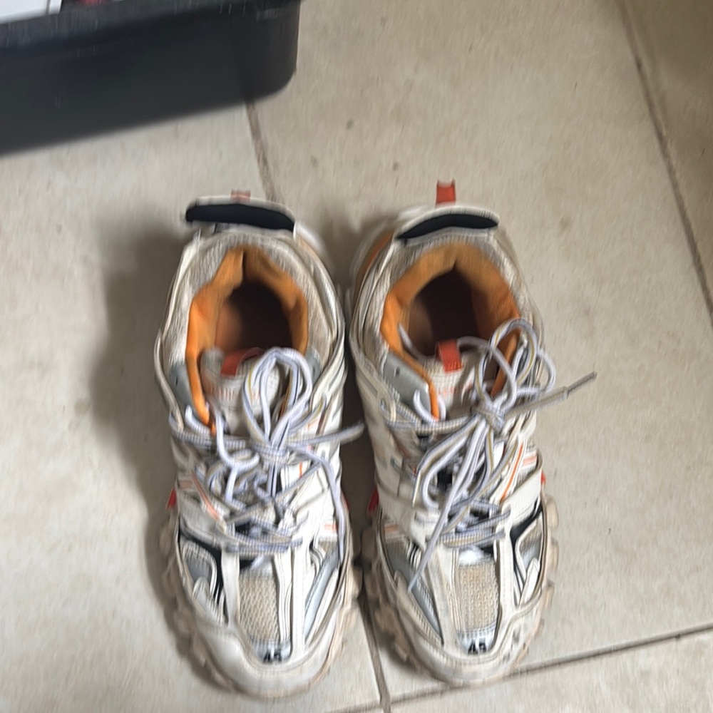 Balenciaga White and Orange Chunky Sneakers